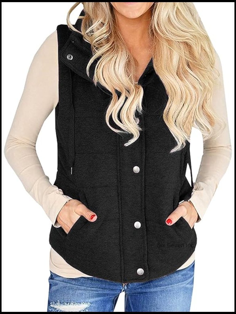 Women Quilted Puffer Vest Lightweight Zip Up Drawstring Jacket With Pockets